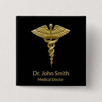 Bóton Quadrado 5.08cm Clássico Caduco Dourado Médico a Preto - Botão