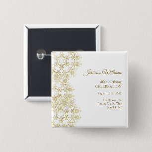 Bóton Quadrado 5.08cm Classy Gold Damask 40º Aniversário