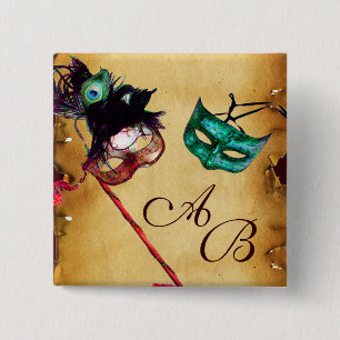BÓTON QUADRADO 5.08CM CLASSY MARDI GRAS MASCARADA DO PARTIDO MONOGRAM