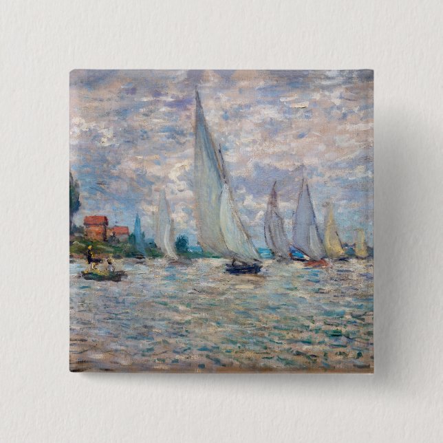 Bóton Quadrado 5.08cm Claude Monet - Boats Regatta na Argentina (Frente)
