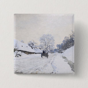 Bóton Quadrado 5.08cm Claude Monet - Carrinho na Estrada de Neve em Honf