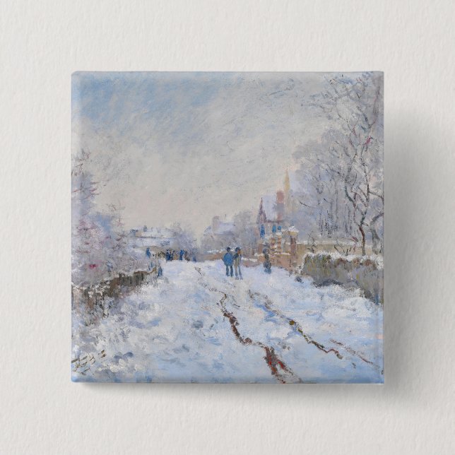 Bóton Quadrado 5.08cm Claude Monet - Cena de Neve na Argentina (Frente)