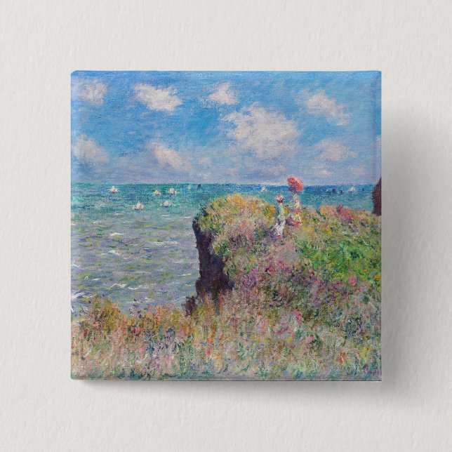 Bóton Quadrado 5.08cm Claude Monet - Cliff Walk em Pourville (Frente)