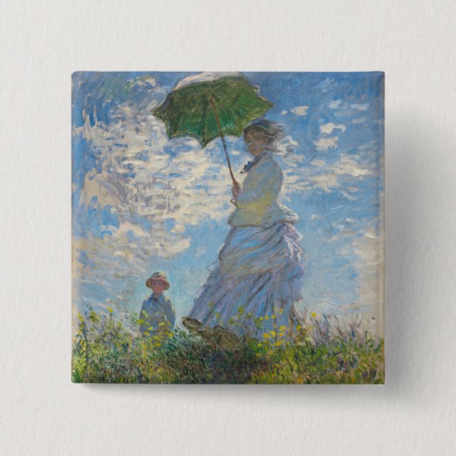 Bóton Quadrado 5.08cm Claude Monet | Mulher com Parasol (Frente)