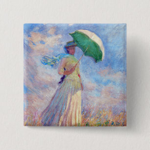 Bóton Quadrado 5.08cm Claude Monet - Mulher com Parasol virada para a di