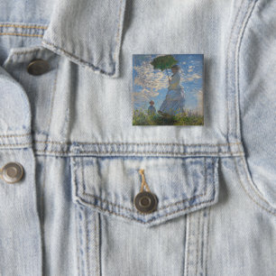 Bóton Quadrado 5.08cm Claude Monet Mulher com um Guarda-Sol Arte Fina