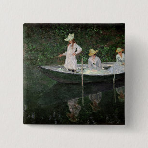 Bóton Quadrado 5.08cm Claude Monet   o barco em Giverny, c.1887