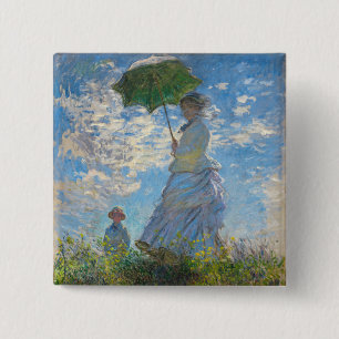 Bóton Quadrado 5.08cm Claude Monet - O Promenade, Mulher com Parasol