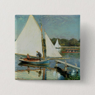 Bóton Quadrado 5.08cm Claude Monet que navegam em Argenteuil, c.1874