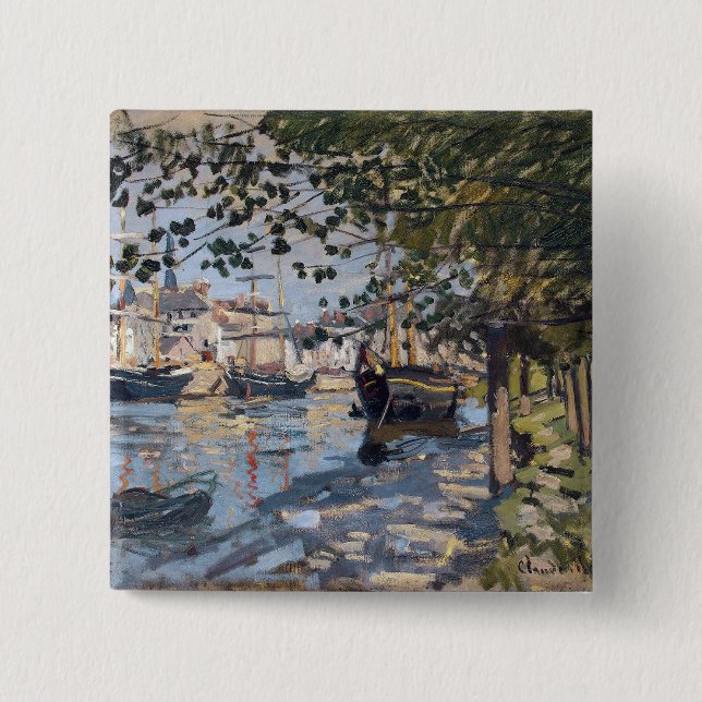 Bóton Quadrado 5.08cm Claude Monet | Seine em Rouen, 1872 (Frente)