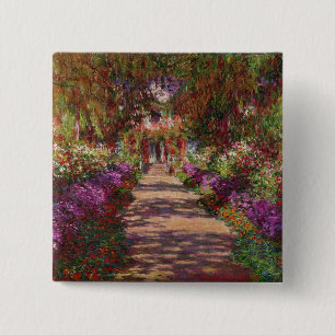 Bóton Quadrado 5.08cm Claude Monet um caminho no jardim de Monet