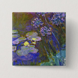 Bóton Quadrado 5.08cm Claude Monet Water Lily e Agapanthus