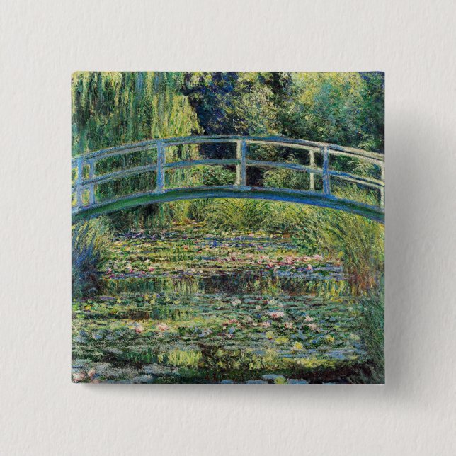 Bóton Quadrado 5.08cm Claude Monet - Water Lily Pond & Japanesese Bridge (Frente)