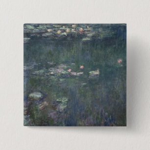 Bóton Quadrado 5.08cm Claude Monet Waterlilies: Reflexões verdes