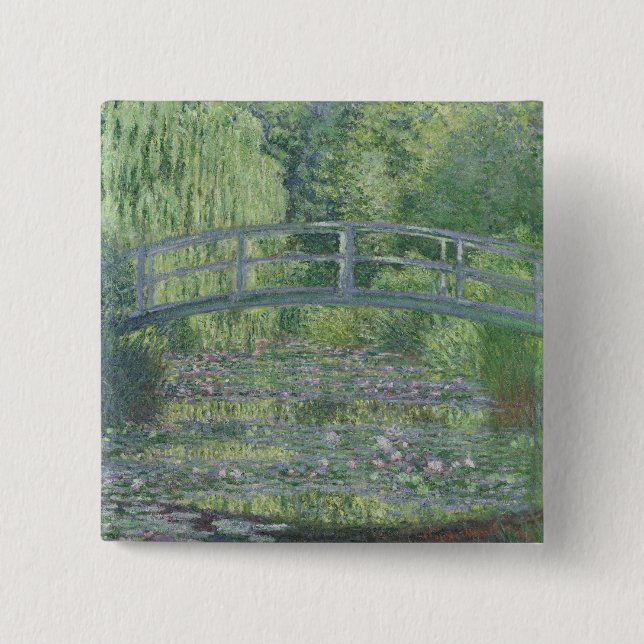 Bóton Quadrado 5.08cm Claude Monet | Waterlily Pond: Harmonia Verde (Frente)