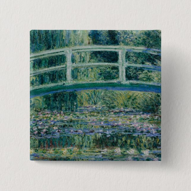 Bóton Quadrado 5.08cm Claude Monet's Water Lily e Ponte Japonesa (Frente)
