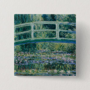 Bóton Quadrado 5.08cm Claude Monet's Water Lily e Ponte Japonesa