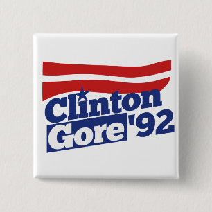 Bóton Quadrado 5.08cm Clinton Gore 92 retro 90s bill clinton al gore