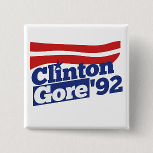Bóton Quadrado 5.08cm Clinton Gore 92 retro 90s bill clinton al gore