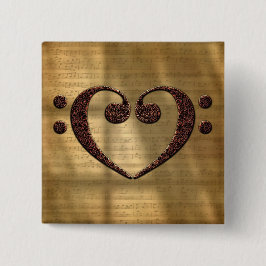 Bóton Quadrado 5.08cm Cobre Dual Bass Clef Heart Music Lover