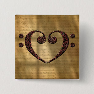 Bóton Quadrado 5.08cm Cobre Dual Bass Clef Heart Music Lover