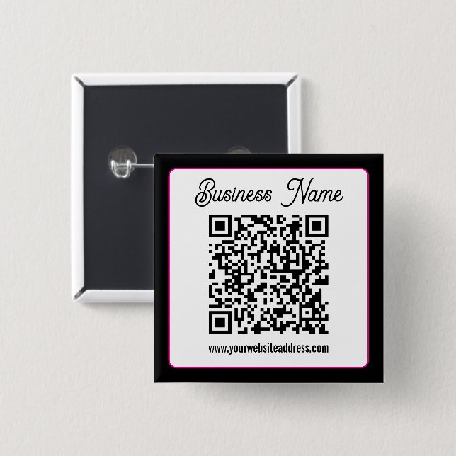 Bóton Quadrado 5.08cm Código QR com letra cursiva de script (Frente & Verso)