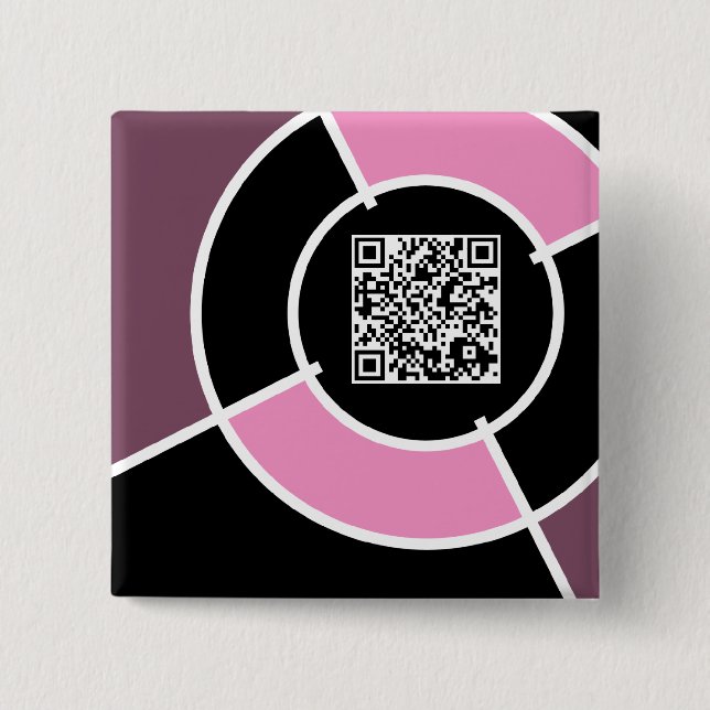 Bóton Quadrado 5.08cm código QR cor-de-rosa (Frente)