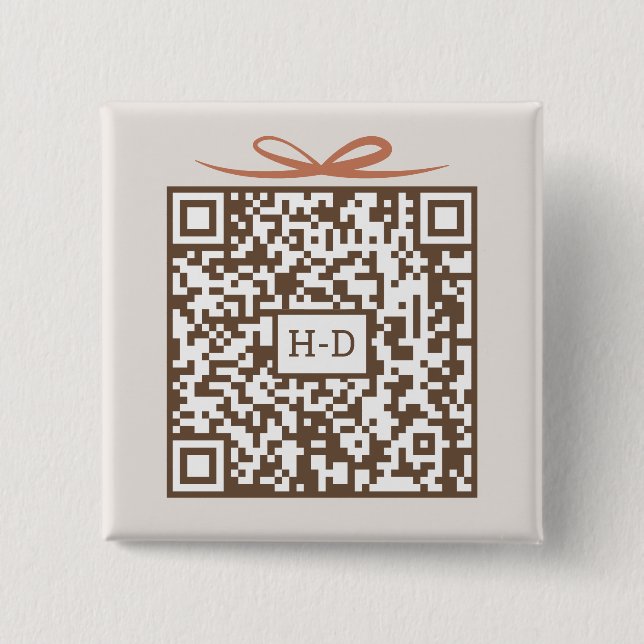 Bóton Quadrado 5.08cm Código QR de Presente e Laço Monogram | Fundo de D (Frente)