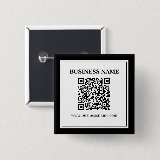 Bóton Quadrado 5.08cm Código QR empresarial | Preto e Branco (Frente & Verso)