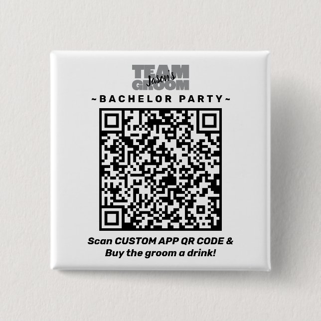 Bóton Quadrado 5.08cm Código QR Festa de Despedida de Solteiro Comprar B (Frente)