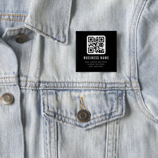 Bóton Quadrado 5.08cm Código QR personalizável e design de texto editáve (In Situ)