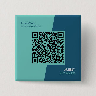 Bóton Quadrado 5.08cm Código QR Profissional Moderno Simples Verde Azul