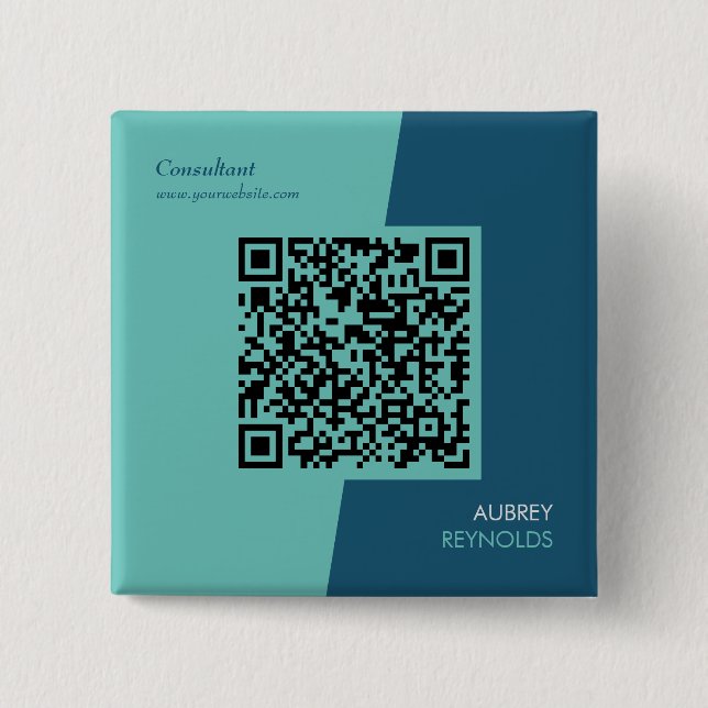 Bóton Quadrado 5.08cm Código QR Profissional Moderno Simples Verde Azul (Frente)