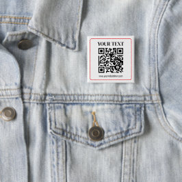 Bóton Quadrado 5.08cm Código QR simples preto e branco com borda vermelh
