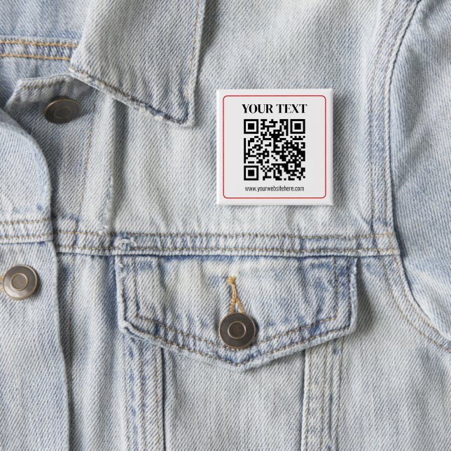 Bóton Quadrado 5.08cm Código QR simples preto e branco com borda vermelh (In Situ)