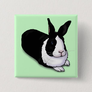 Bóton Quadrado 5.08cm Coelho Negro e Branco