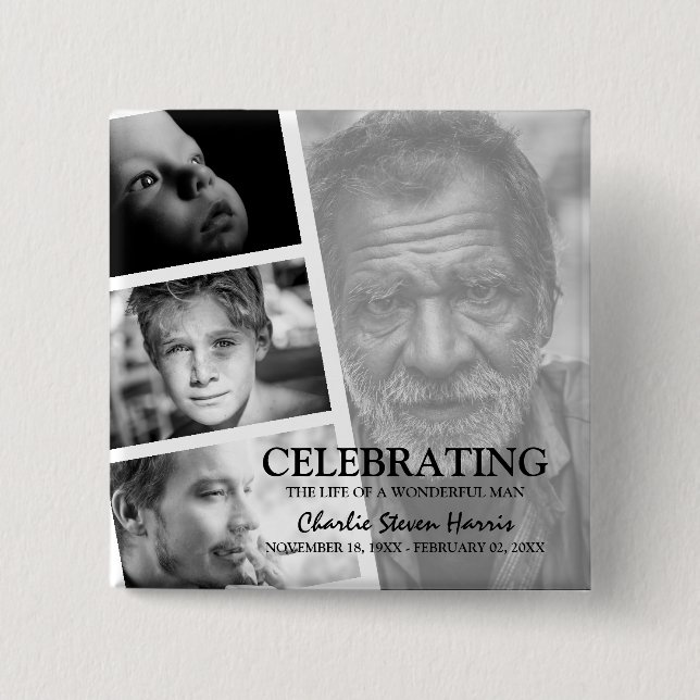Bóton Quadrado 5.08cm Colagem da História de Vida com Foto Moderna para  (Frente)