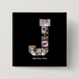 Bóton Quadrado 5.08cm Colagem de Fotografias com design Letra J
