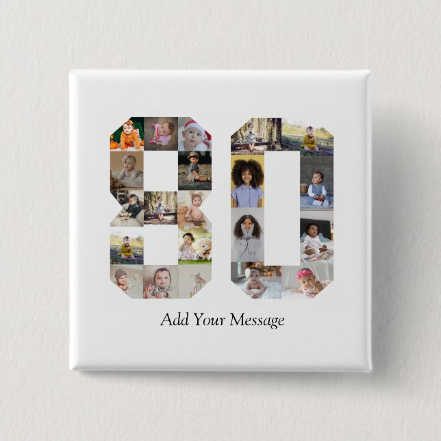 Bóton Quadrado 5.08cm Colagem de Fotografias Número 80 (Frente)
