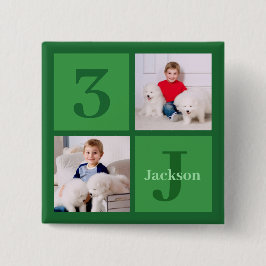 Bóton Quadrado 5.08cm Colagem de Fotografias Verde Personalizada Birthda