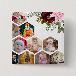 Bóton Quadrado 5.08cm Colagem de Fotos 10 Floral design