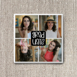 Bóton Quadrado 5.08cm Colagem de Fotos de Graduação Moderna 4 Personaliz