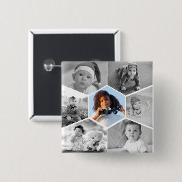 Bóton Quadrado 5.08cm Colagem de Fotos de Hexágono Preto e Branco