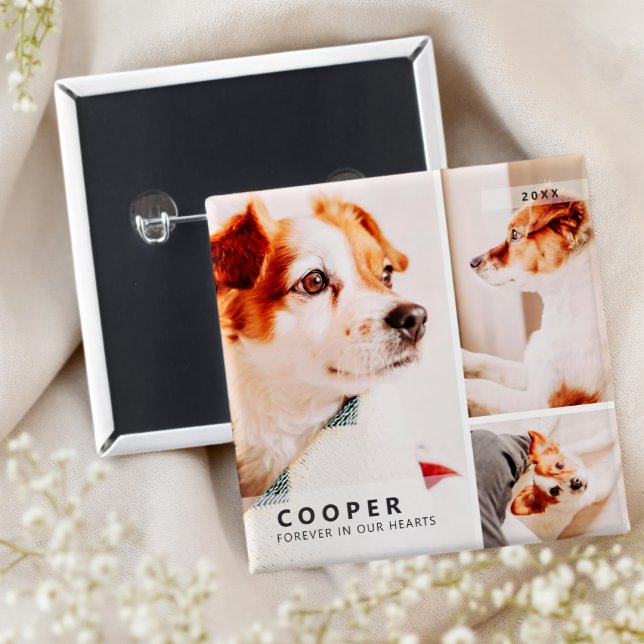 Bóton Quadrado 5.08cm Colagem de Fotos Geométrica Simples Pet Memorial (Criador carregado)