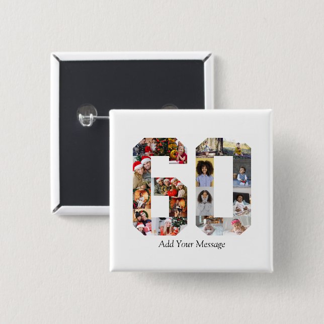 Bóton Quadrado 5.08cm Colagem de Fotos Número 60 (Frente & Verso)