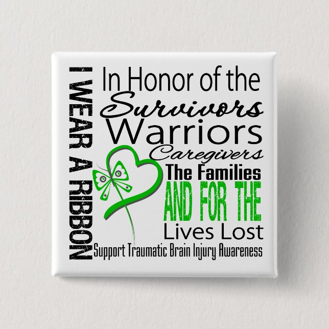 Bóton Quadrado 5.08cm Colagem de Homenagem Lesão cerebral Traumática (Frente)