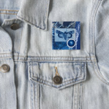 Colagem de Mariposa Vintage Cianotipia Pinback