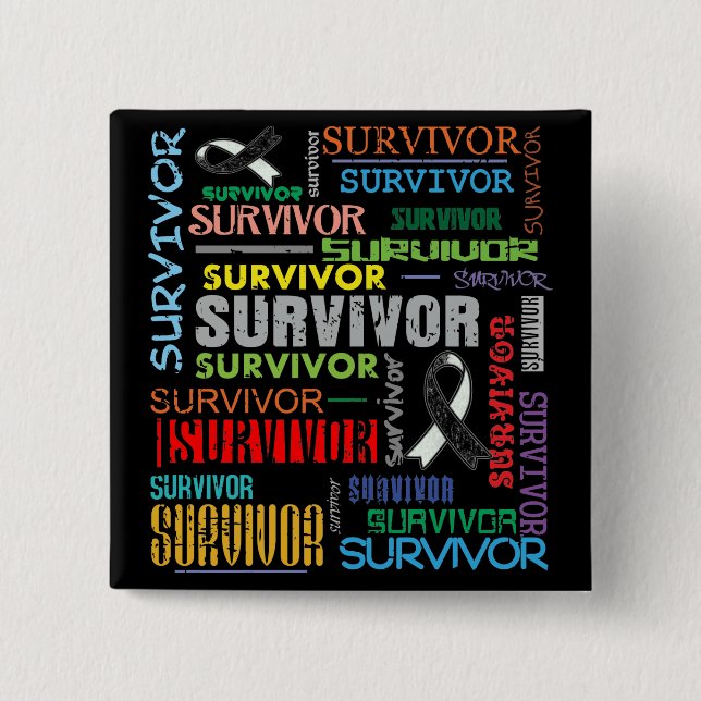 Bóton Quadrado 5.08cm Colagem de Sobreviventes de câncer Carcinoides.png (Frente)