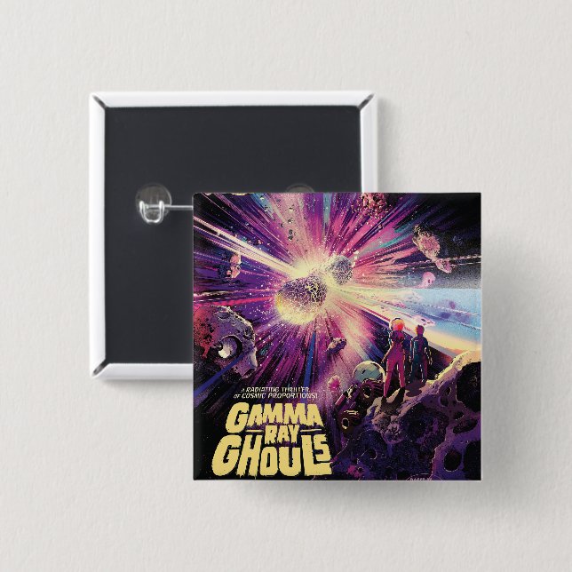 Bóton Quadrado 5.08cm Colisão Cósmica de Kilonova Ray Burst Pulsares Gam (Frente & Verso)