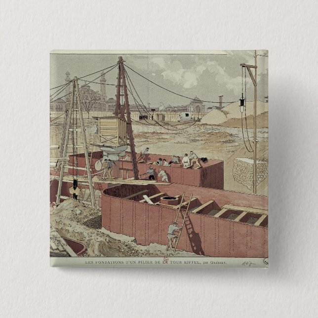 Bóton Quadrado 5.08cm Colocando as fundações para a torre Eiffel (Frente)